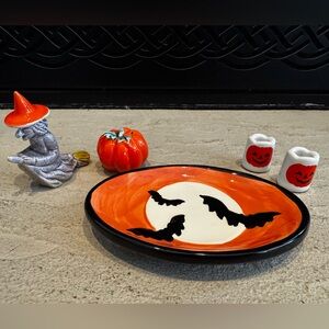 Vintage Halloween Lot - Witch & pumpkin, Salt/pepper, Plate & Candle Holders